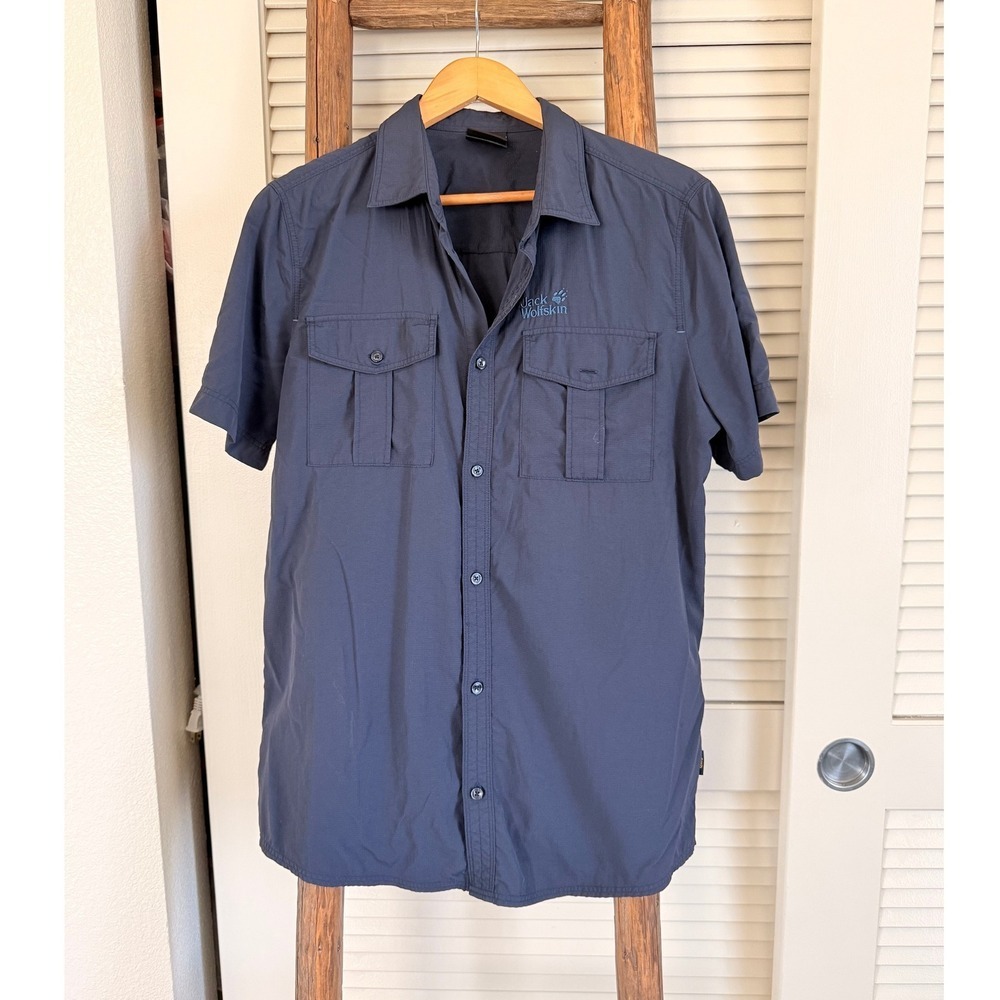 Jack Wolfskin Blue Short Sleeve Button Down Shirt Casual‎ Lightweight